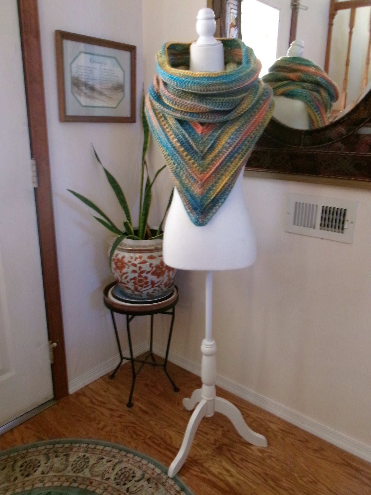 Wild Oleander Hooded Scarf in Caron Blossom Cakes