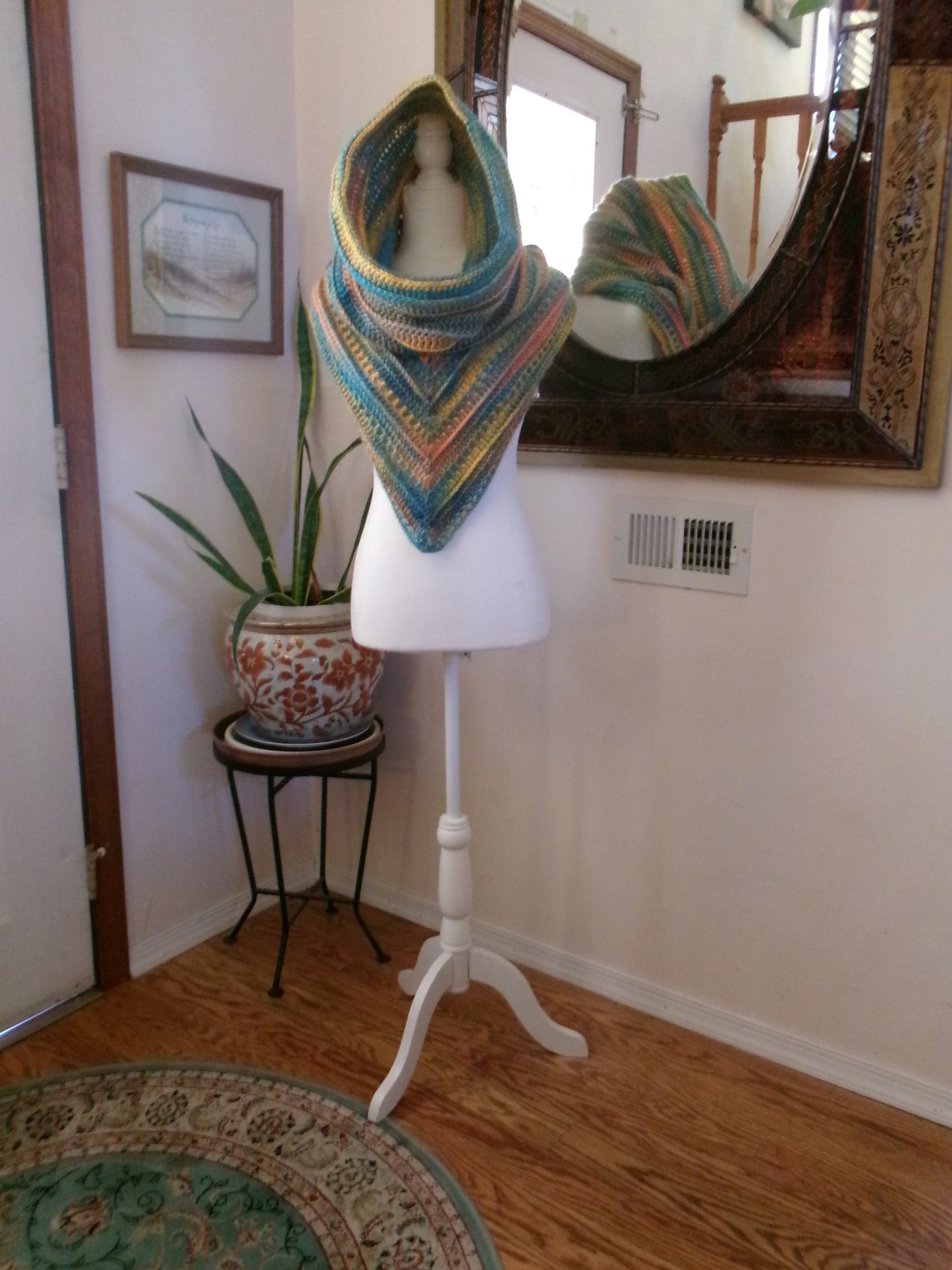 Wild Oleander Hooded Scarf in Caron Blossom Cakes